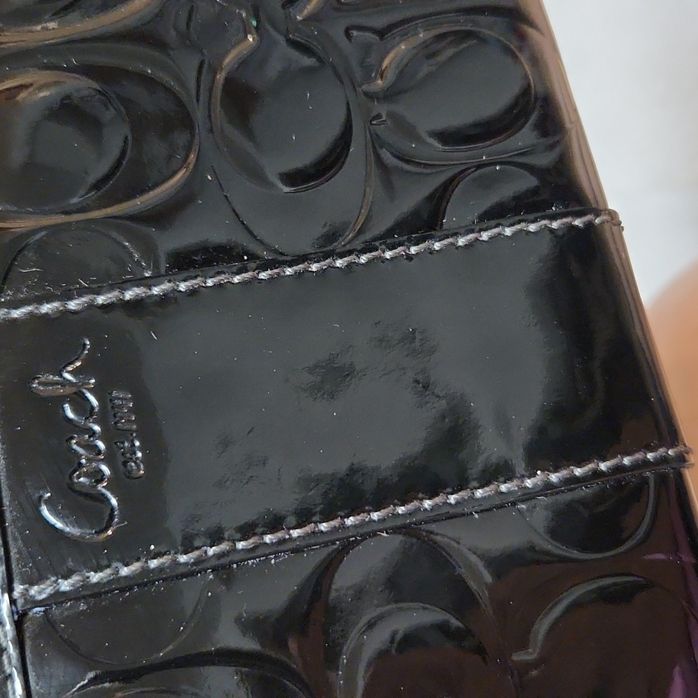 COACH 2010 patent black leather embossed zippered wallet